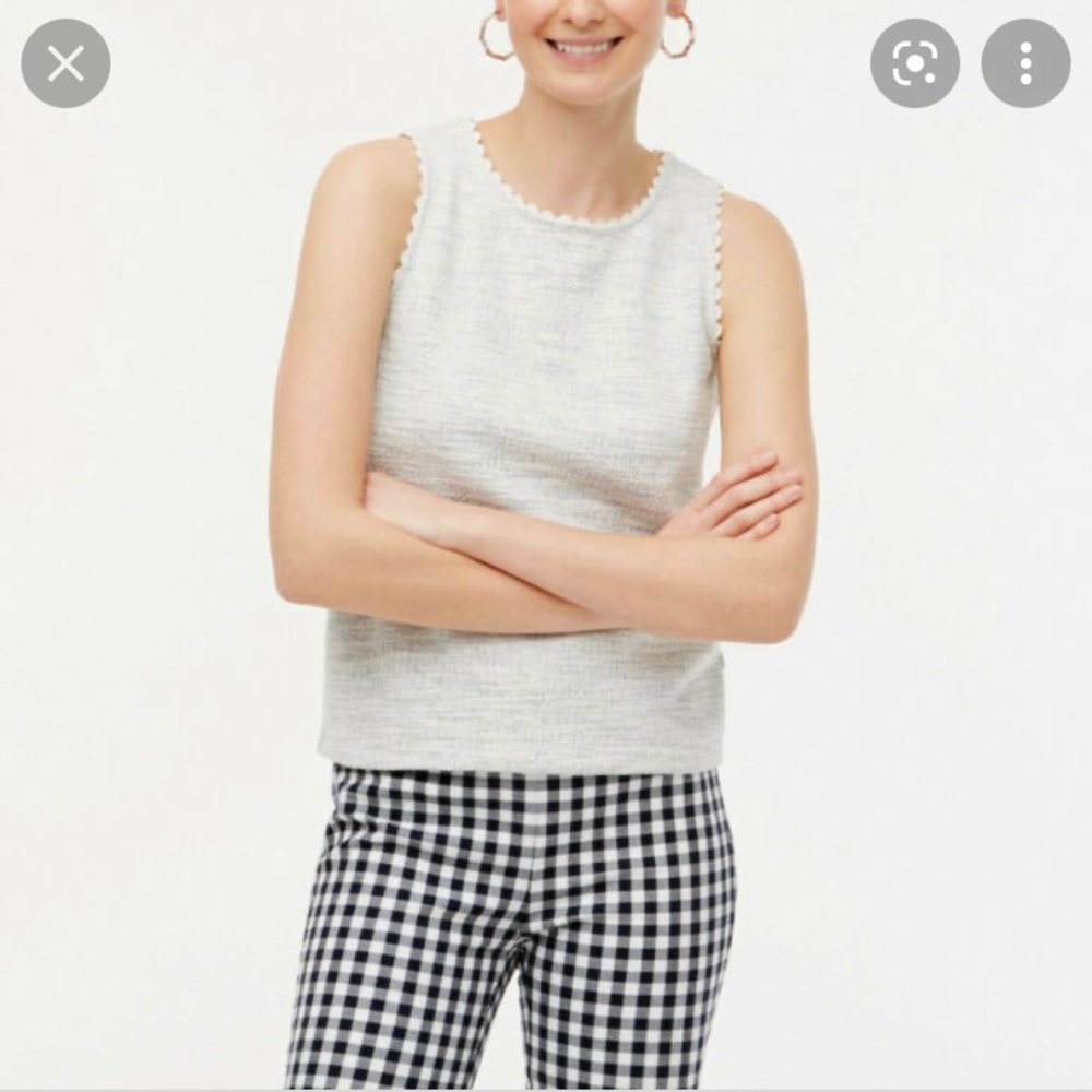 J. Crew Textured Blue & White Scalloped Tank-XL - Picture 1 of 12